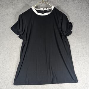 Adrianna Papell Shirt Womens Size Medium Black White Sleeveless Blouse Lace Neck